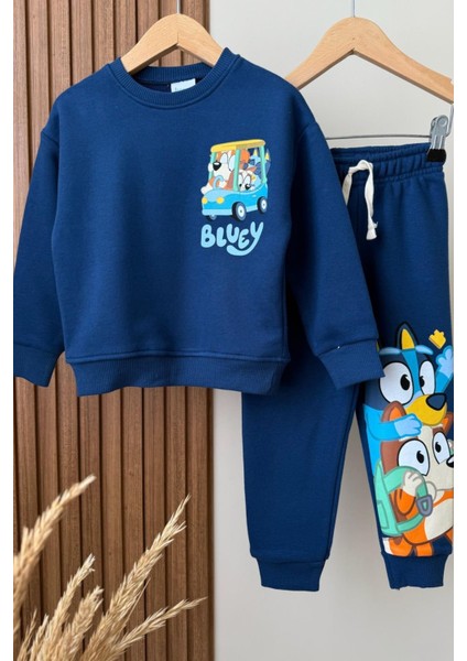 Erkek Çocuk Bluey Baskılı 3 Iplik Pamuklu Kumaş Alt Üst Takım fiyatları