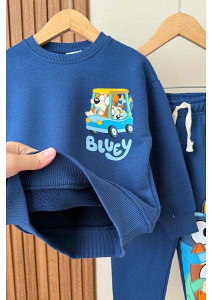 Erkek Çocuk Bluey Baskılı 3 Iplik Pamuklu Kumaş Alt Üst Takım modelleri