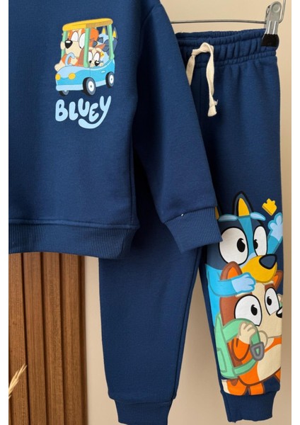 Erkek Çocuk Bluey Baskılı 3 Iplik Pamuklu Kumaş Alt Üst Takım fırsatları