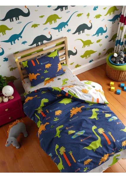 Kolay Ütülenir Nevresim Takımı Tek Kişilik Dinoland Lacivert fiyatları