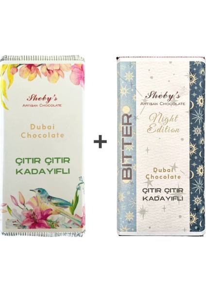 Çıtır Kadayıflı Antep Fıstığı Dolgulu Sütlü & Bitter Tablet Çikolata 200GR x 2 | Dubai Çikolatası