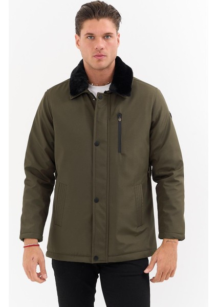 Erkek Yeşil Yakası Çıkartılabilir Kürklü Su Itici Içi Kürklü Kaban – Rüzgar Geçirmez, Hafif ve dayanıklı