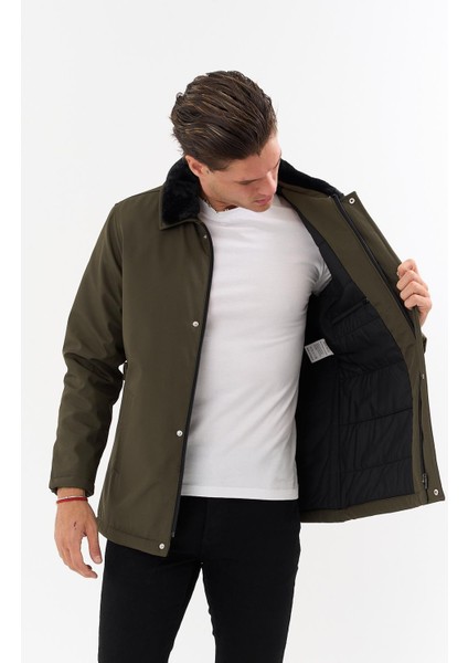 Erkek Yeşil Yakası Çıkartılabilir Kürklü Su Itici Içi Kürklü Kaban – Rüzgar Geçirmez, Hafif ve dayanıklı fiyatları