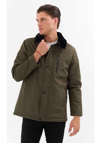 Erkek Yeşil Yakası Çıkartılabilir Kürklü Su Itici Içi Kürklü Kaban – Rüzgar Geçirmez, Hafif ve dayanıklı fırsatları