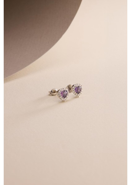 925 Ayar Gümüş Rodyum Kaplama Mor Taşlı Kalp Model Küpe fırsatları