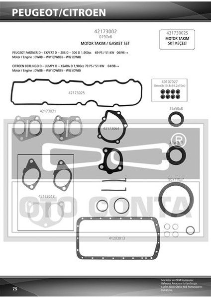 Motor Takım Contası Skc Siz P206-P306-PARTNER-BERLINGO 1.9 Dw8 Viton Keçeli