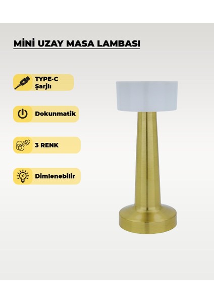 Gold Mini Uzay Masa Lambası - Dokunmatik - 3 Renk Işık