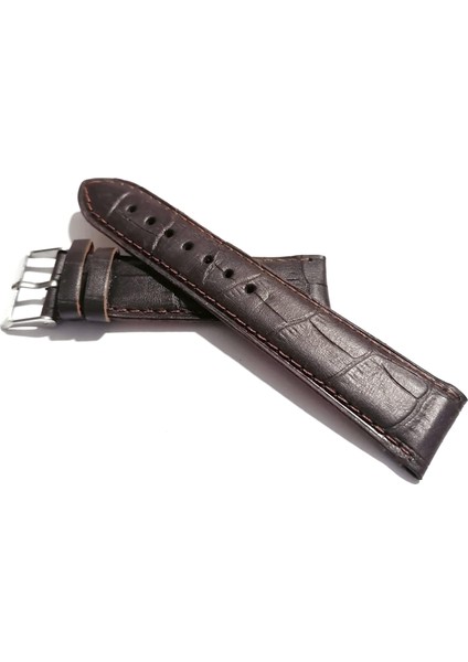 & Her Saate Uyumlu Hakiki Croco Deri Saat Kordonu 22 mm (296) Kahverengi