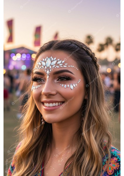 Hologramlı Gümüş Renk Kristal Yüz Taşı Face Gem Parti Aksesuar
