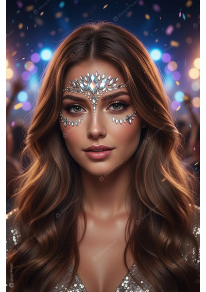 Hologramlı Gümüş Renk Kristal Yüz Taşı Face Gem Parti Aksesuar fiyatları