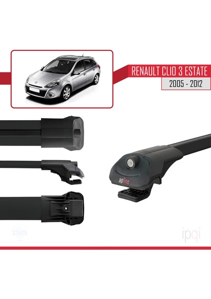 Renault Clio 3 Estate 2005-2012 Arası ile Uyumlu Ace-1 Ara Atkı Tavan Barı Siyah 3 Adet modelleri