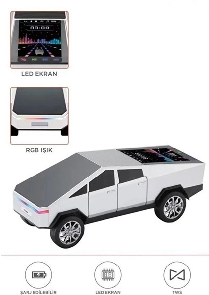 D68 Cyber Model Araba Tasarımlı Bluetooth Hoparlör 15W Güçlü Ses Rgb LED /tws/usb Beyaz