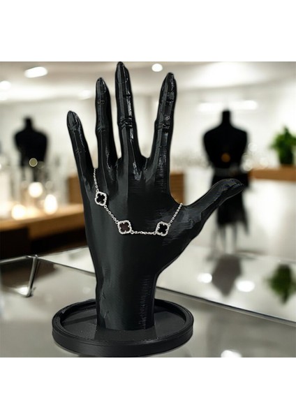 925 Ayar Gümüş Siyah Taşlı Şanslı Yonca Van Cleef Zirkon Taşlı Bileklik fiyatları