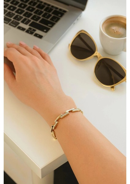 Crystal Linkage Kuyumcu Işçiliği 14K Altın Kaplama Premium Seri Kadın Çelik Bileklik modelleri