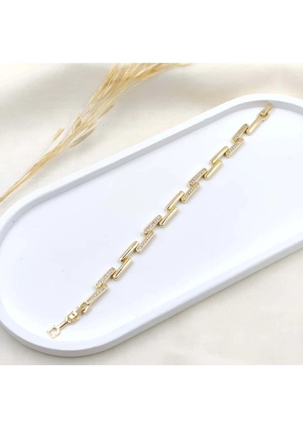 Crystal Linkage Kuyumcu Işçiliği 14K Altın Kaplama Premium Seri Kadın Çelik Bileklik fırsatları