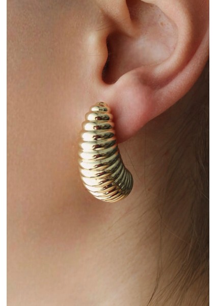 Vıp Çelik Altın Kaplama Tırtıklı Damla Model Küpe