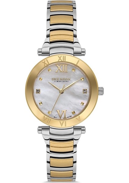DK.1.AG1399.03 Taşlı Tasarım Sedef Kadranlı Çelik Kordon Çelik Kasa 5 Atm Suya Dayanıklı Metalik-Altın Renk Kadın Kol Saati
