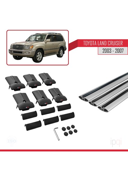 Toyota Land Cruiser (J100) 2003-2007 Arası ile Uyumlu Fly Model Ara Atkı Tavan Barı Gri 3 Adet indirimleri
