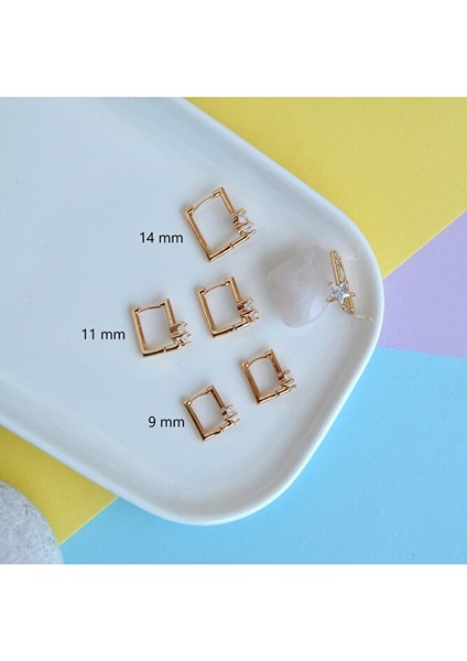 Yıldız Taşlı Kare Küpe Halka Küpe Tektaş Yıldız Detaylı 14 mm