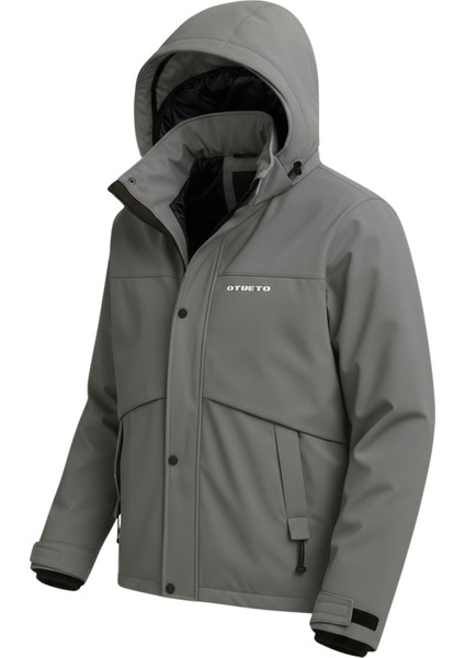 Erkek Gri Su ve Rüzgar Geçirmez Çıkartılabilir Kapüşonlu Softshell Mont&kaban fiyatları