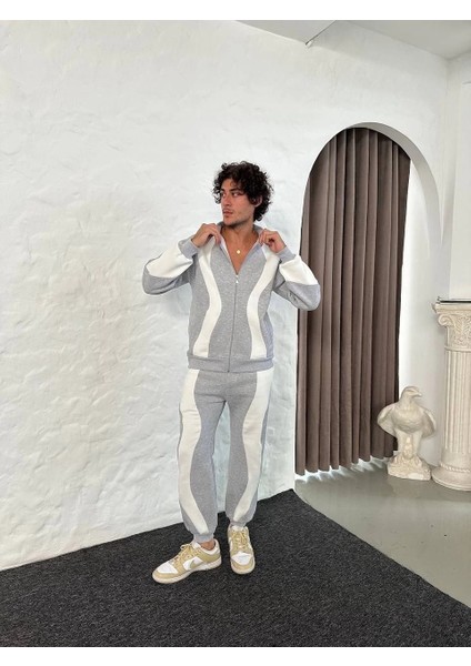 Erkek Premium Parçalı Eşofman Takım - Dik Yaka Fermuarlı Sweatshirt, - Gri indirimleri