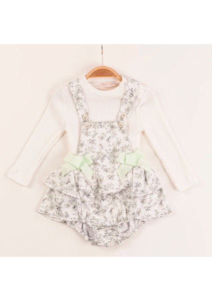 Kız Bebek Askılı Salopet, Fitilli Badi Çiçekli Ikili Takım