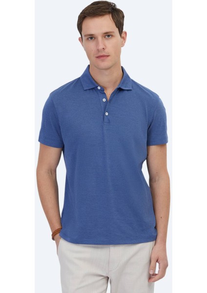 Lacivert Polo Yaka Pamuk Karışımlı T-Shirt