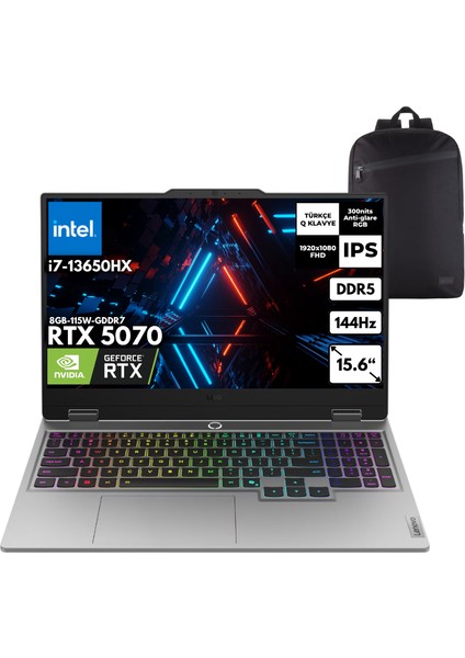Loq I7 13650HX 32-Gbddr5 1 Tbssd RTX5070 (8GB-115W) 15.6" 144Hz Fhd Freedos + Hmf Sırt Çantası 83JE00EWTRHMF1