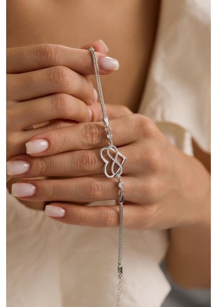 925 Ayar Gümüş Rodyum Kaplama Kalp Sonsuzluk Bileklik fiyatları