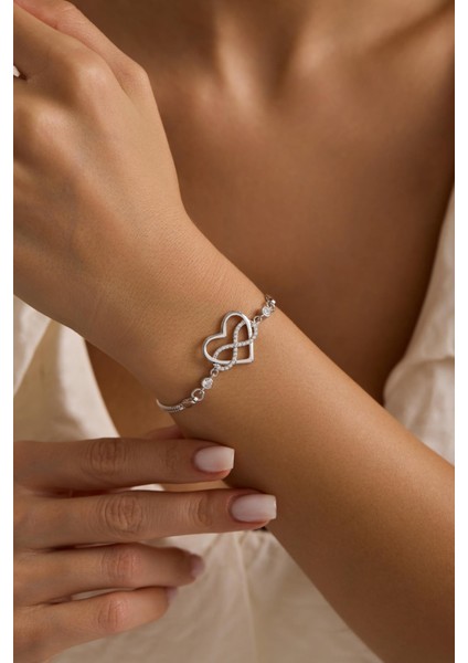 925 Ayar Gümüş Rodyum Kaplama Kalp Sonsuzluk Bileklik modelleri