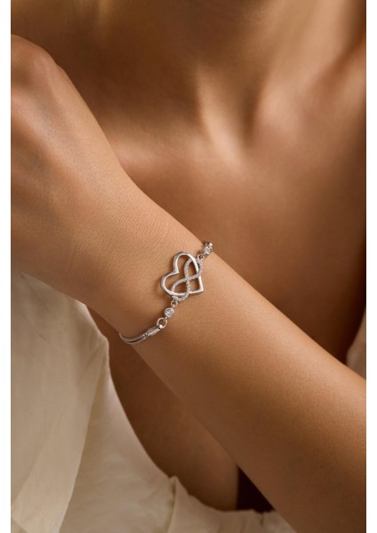 925 Ayar Gümüş Rodyum Kaplama Kalp Sonsuzluk Bileklik indirimleri