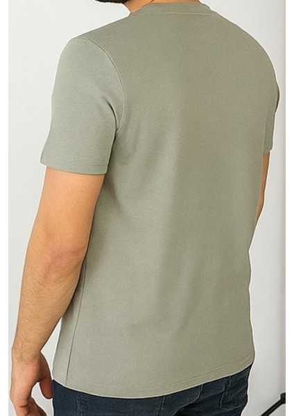 Erkek Haki Bisiklet Yaka Slim Fit Basic Tişört modelleri