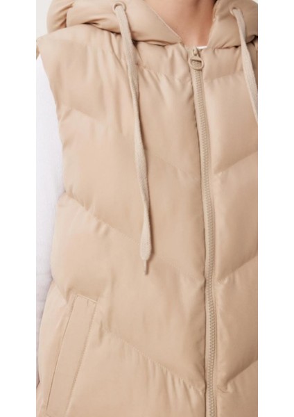 Kadın Midi Boy Kapüşonlu Yanları Fermuarlı Bej Şişme Yelek fırsatları