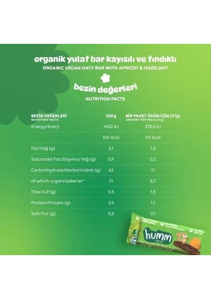 Buğz Humm Organik Vegan Kayısılı ve Fındıklı Yulaf Bar - 27G fırsatları