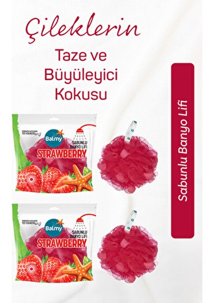 Çilek Sabunlu Banyo Lifi 2'li Dermatolojik Olarak Test Edilmiş Kırmızı Renkli modelleri
