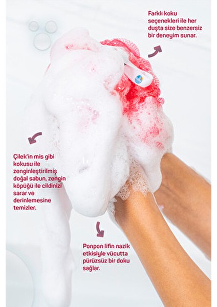 Çilek Sabunlu Banyo Lifi 2'li Dermatolojik Olarak Test Edilmiş Kırmızı Renkli