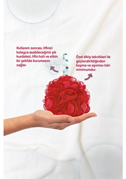 Çilek Sabunlu Banyo Lifi 2'li Dermatolojik Olarak Test Edilmiş Kırmızı Renkli