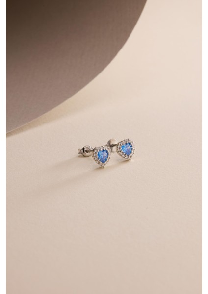 925 Ayar Gümüş Rodyum Kaplama Aquamarin Taşlı Kalp Model Küpe