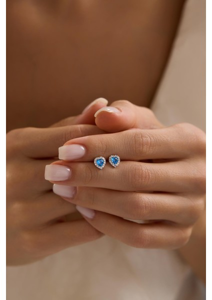 925 Ayar Gümüş Rodyum Kaplama Aquamarin Taşlı Kalp Model Küpe fiyatları