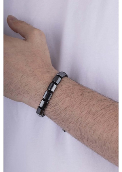 Dikdörtgen Kesim Hematit Taşlı Doğal Taş Erkek Bileklik fiyatları