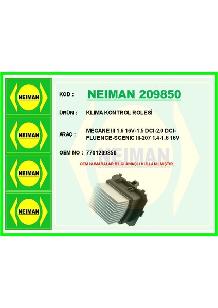 Klıma Kontrol Rolesi Megane Iıı 1.6 16V-1.5 Dcı-2.0 Dcı-Fluence-Scenıc III-207 1.4-1.6 16V