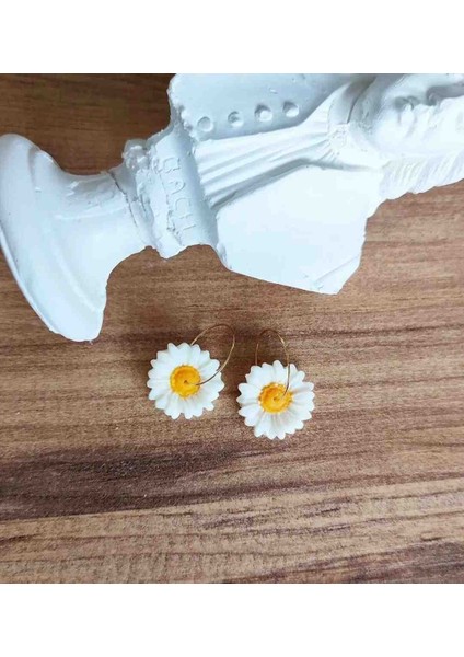 Mini Daisy El Yapımı Beyaz Papatya Küpe - Sade ve Özgün fiyatları