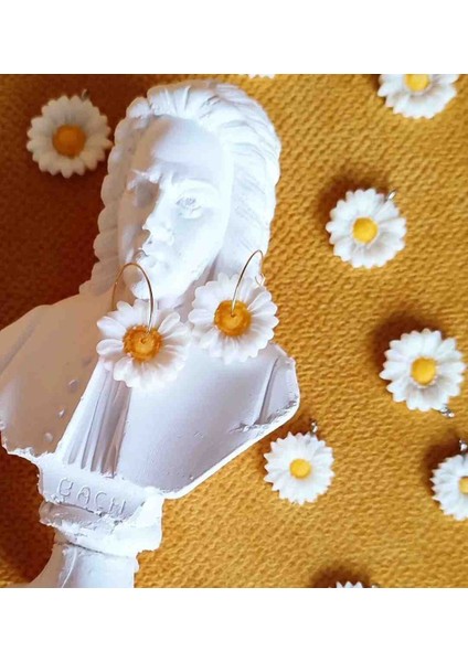 Mini Daisy El Yapımı Beyaz Papatya Küpe - Sade ve Özgün modelleri