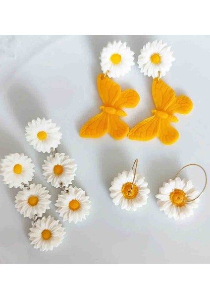 Mini Daisy El Yapımı Beyaz Papatya Küpe - Sade ve Özgün fırsatları