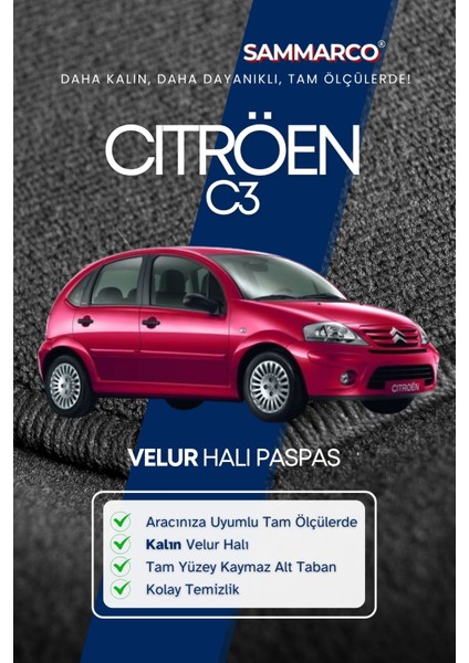Citröen C3 2003 Halı Paspas Velur Paspas Kumaş Paspas Oto Paspas fiyatları