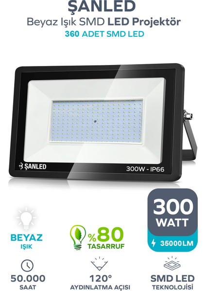300W 35.000 Lümen 6500K Beyaz Işık Smd LED Projektör-1 Adet