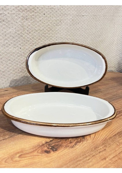 Oval Derin Seramik Fırın Kabı – Rustik Detaylı 2li Set