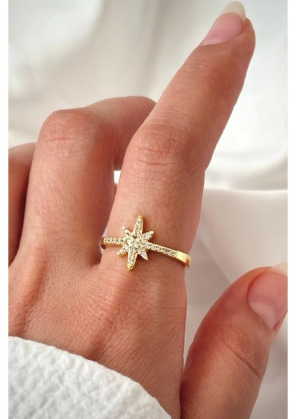 Yeni Sezon Yarım Tur Zirkon Taşlı Kutup Yıldızı Tasarım Ayarlanabilir Kadın Yüzük