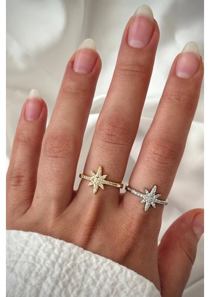 Yeni Sezon Yarım Tur Zirkon Taşlı Kutup Yıldızı Tasarım Ayarlanabilir Kadın Yüzük modelleri