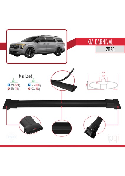 Kia Carnival 2025 ve Sonrası ile Uyumlu Fly Model Ara Atkı Tavan Barı Siyah 3 Adet modelleri